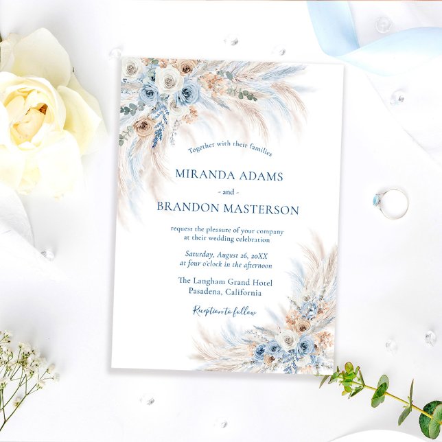 Elegant Romantic Blue Floral Boho Wedding Invitation (Creator Uploaded)