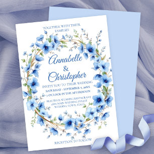 Elegant Romantic Blue Floral Wreath Wedding Invitation