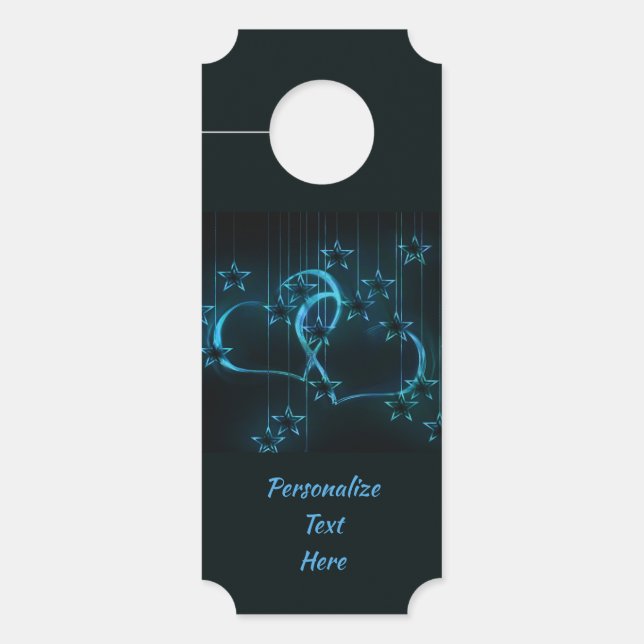 Elegant & Romantic Blue Neon Hearts Stars Door Hanger (Front)