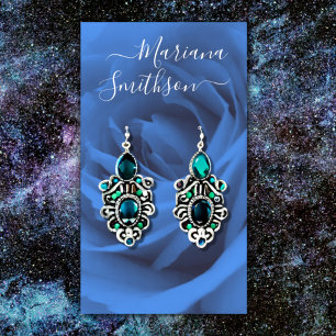 Elegant Romantic Blue Rose Earring Display Card