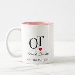 Elegant Romantic Blush Pink Floral Blossom Wedding Two-Tone Coffee Mug<br><div class="desc">Simple elegant, romantic design features blush pink watercolor flowers with soft colours and botanical accents. A lovely gift for the special couple to treasure long after the wedding day, to use each day, or use for home décor. A beautiful wedding gift mug personalised to order with your chosen initials, names,...</div>