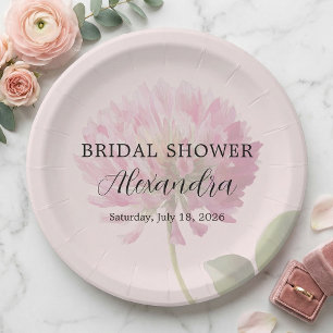 Elegant Romantic Blush Pink Floral Bridal Shower Paper Plate