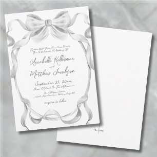 Elegant Romantic Bow Handwritten Whimsical Wedding Invitation