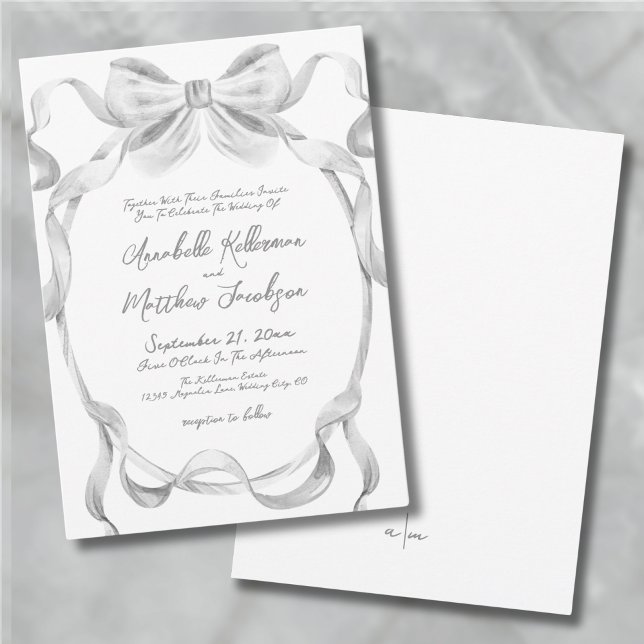 Elegant Romantic Bow Handwritten Whimsical Wedding Invitation (Elegant Romantic Bow Handwritten Whimsical Wedding Invitation)