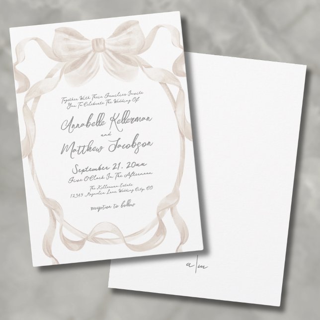 Elegant Romantic Bow Ribbons Whimsical Wedding Invitation (Elegant Romantic Bow Ribbons Whimsical Wedding Invitation)