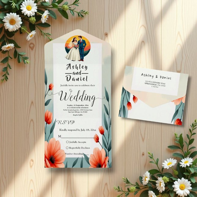 Elegant Romantic Bride And Groom Floral Wedding All In One Invitation (Creator Uploaded)