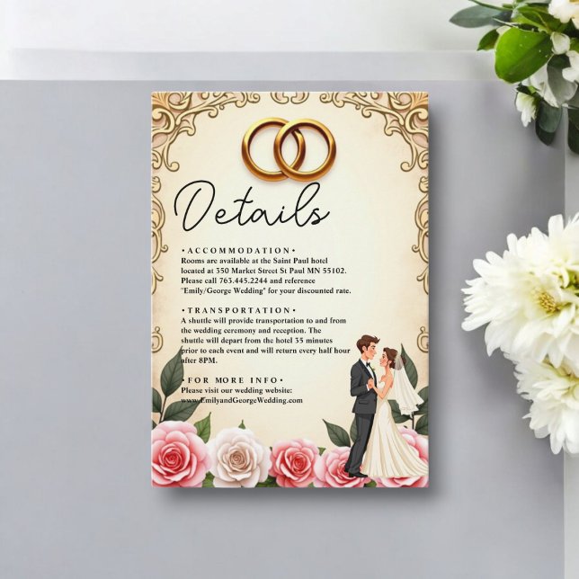 Elegant Romantic Bride And Groom Floral Wedding Enclosure Card (Creator Uploaded)