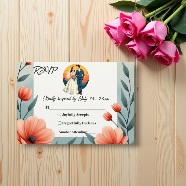 Elegant Romantic Bride And Groom Floral Wedding RSVP Card (Creator Uploaded)