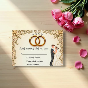 Elegant Romantic Bride And Groom Floral Wedding RSVP Card