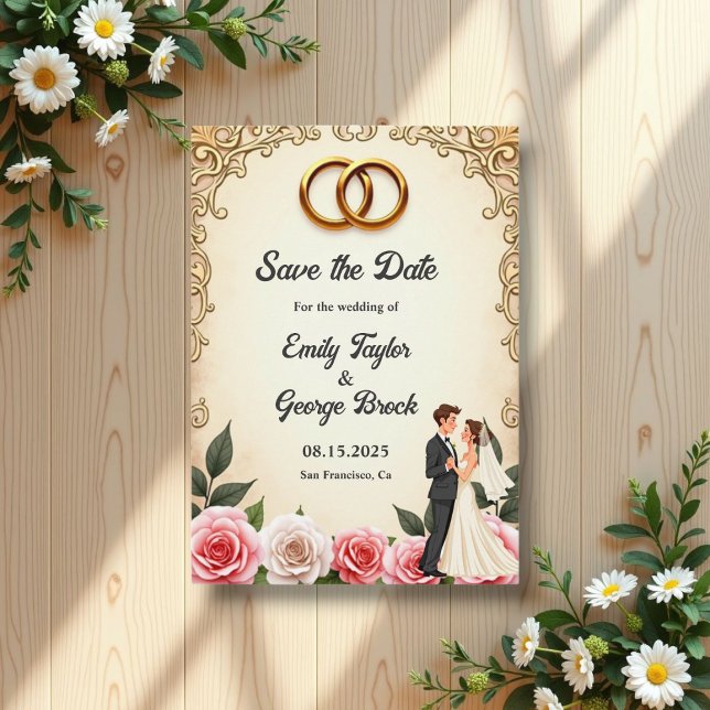 Elegant Romantic Bride And Groom Floral Wedding Save The Date (Creator Uploaded)