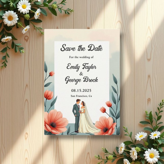 Elegant Romantic Bride And Groom Floral Wedding Save The Date (Creator Uploaded)