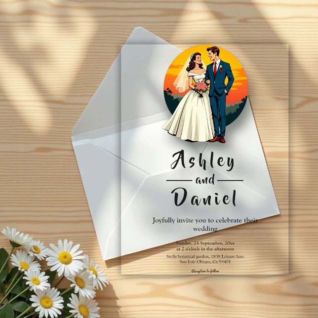 Elegant Romantic Bride And Groom Sunset Wedding Acrylic Invitations (Creator Uploaded)