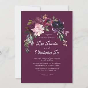 Elegant Romantic Burgundy Floral Wedding Invitation