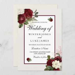 Elegant Romantic Burgundy & White Flowers Wedding Invitation