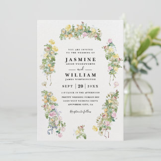Elegant Romantic Bustling Flowers QR Code Wedding Invitation