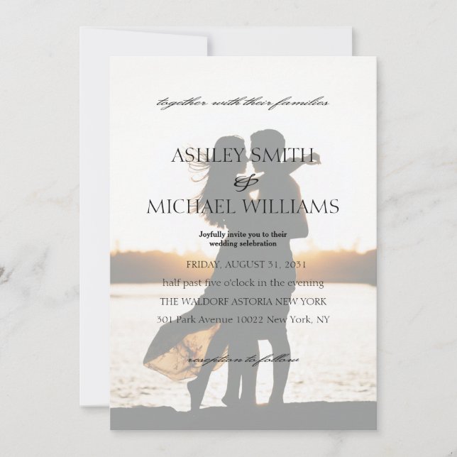 Elegant Romantic Calligraphic Photo Wedding Invitation (Front)