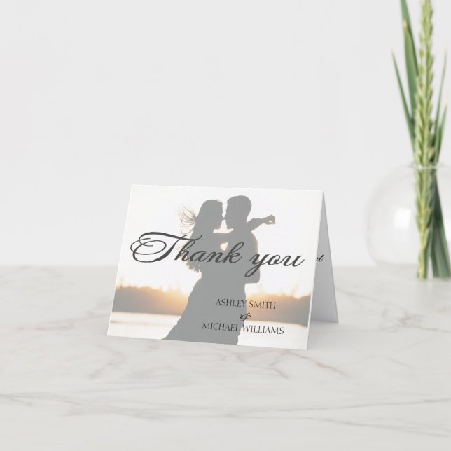 Elegant Romantic Calligraphic Photo Wedding Thank You Card (Front)