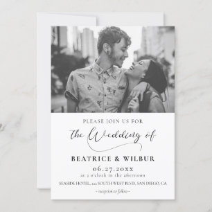 Elegant romantic calligraphy photo wedding invitation