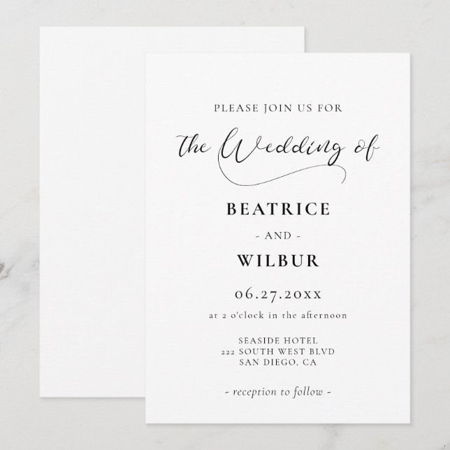 Elegant romantic calligraphy wedding invitation (Front/Back)