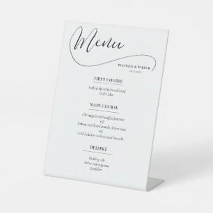 Elegant romantic calligraphy wedding menu pedestal sign