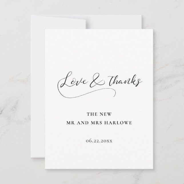 Elegant romantic calligraphy wedding thank you card (Front)