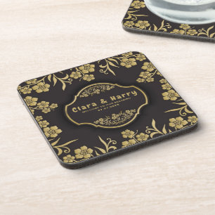 Elegant romantic champagne gold  floral wedding  coaster