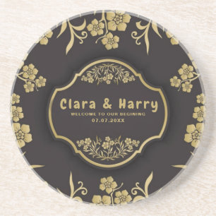 Elegant romantic champagne gold  floral wedding  coaster