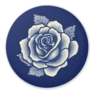 Elegant Romantic Chic Blue Floral Damask Rose Ceramic Knob