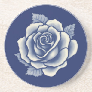 Elegant Romantic Chic Blue Floral Damask Rose Coaster