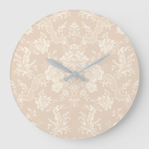 Elegant Romantic Chic Floral Damask-Cream Large Clock