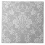 Elegant Romantic Chic Floral Damask-Grey Ceramic Tile<br><div class="desc">Elegant vintage-inspired floral damask design featuring chic monochrome light-on-dark pastel grey flowers,  leafy scrolls and swags of delicate lacy ribbons. This pattern is seamless and can be scaled up or down.</div>