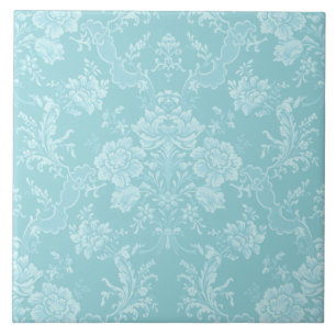 Elegant Romantic Chic Floral Damask-Mint Ceramic Tile