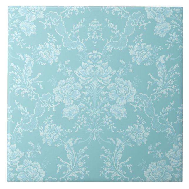 Elegant Romantic Chic Floral Damask-Mint Ceramic Tile (Front)