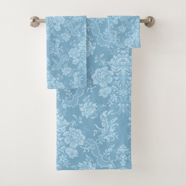 Elegant Romantic Chic Floral Damask-Pastel Blue Bath Towel Set (Insitu)