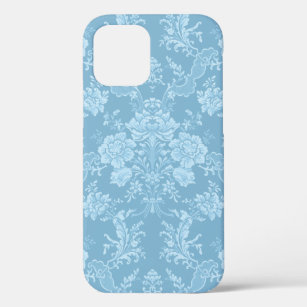 Elegant Romantic Chic Floral Damask-Pastel Blue iPhone 12 Case