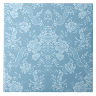 Elegant Romantic Chic Floral Damask-Pastel Blue Ceramic Tile