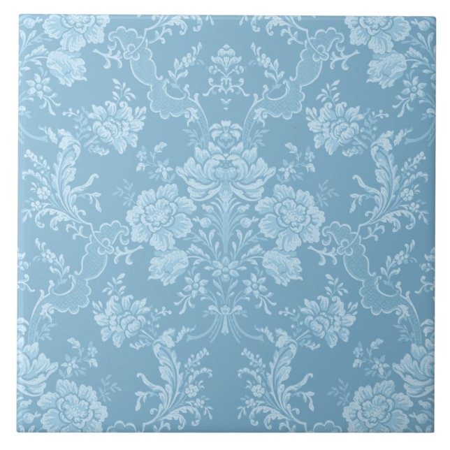 Elegant Romantic Chic Floral Damask-Pastel Blue Ceramic Tile (Front)
