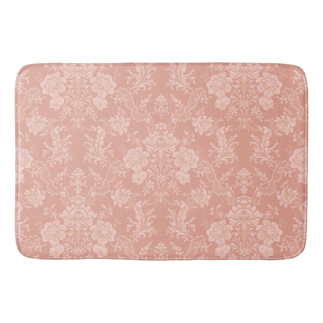 Elegant Romantic Chic Floral Damask-Peach Bath Mat (Front)