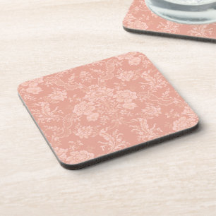 Elegant Romantic Chic Floral Damask-Peach Coaster