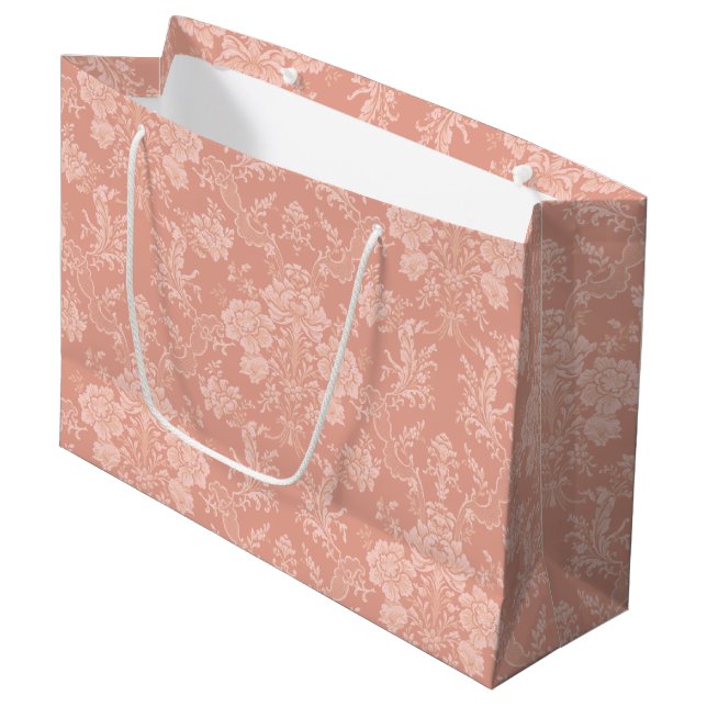 Elegant Romantic Chic Floral Damask-Peach Large Gift Bag (Front Angled)