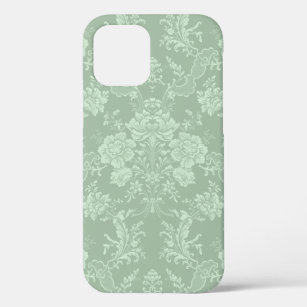 Elegant Romantic Chic Floral Damask-Sage Green iPhone 12 Case