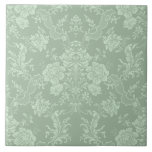 Elegant Romantic Chic Floral Damask-Sage Green Ceramic Tile<br><div class="desc">Elegant vintage-inspired floral damask design featuring chic monochrome light-on-dark sage green flowers,  leafy scrolls and swags of delicate lacy ribbons. This pattern is seamless and can be scaled up or down.</div>