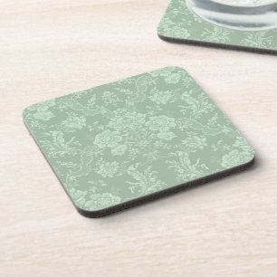 Elegant Romantic Chic Floral Damask-Sage Green Coaster