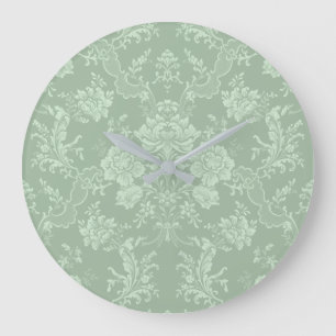 Elegant Romantic Chic Floral Damask-Sage Green Large Clock