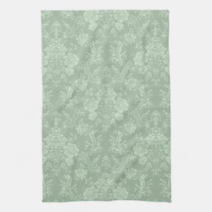 Elegant Romantic Chic Floral Damask-Sage Green Tea Towel