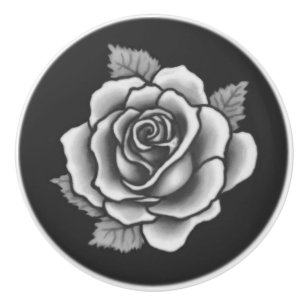 Elegant Romantic Chic Gray Floral Damask Rose Ceramic Knob