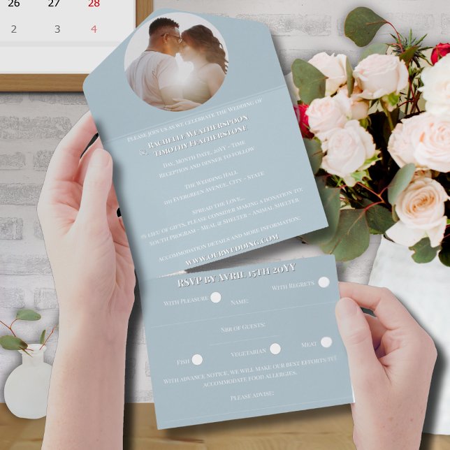 Elegant Romantic Colour Photo Monogram Wedding All In One Invitation (Creator Uploaded)