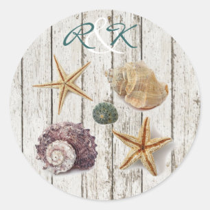 elegant romantic cottage seashells beach wedding classic round sticker