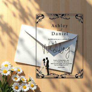 Elegant Romantic Couple Black And White Wedding Acrylic Invitations