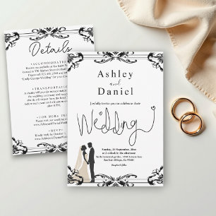Elegant Romantic Couple Black And White Wedding Invitation